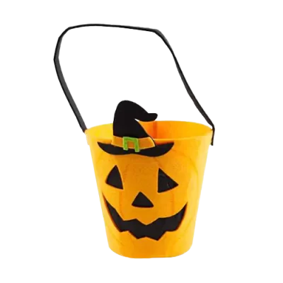 BALDE PARA DULCES CALABAZA PAÑO LENCY NARANJA-NEGRO 17X15.5CM