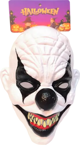 MASCARA HALLOWEEN PAYASO CON DIENTES AFILADOS BLANCO-NEGRO 23X31.5CM